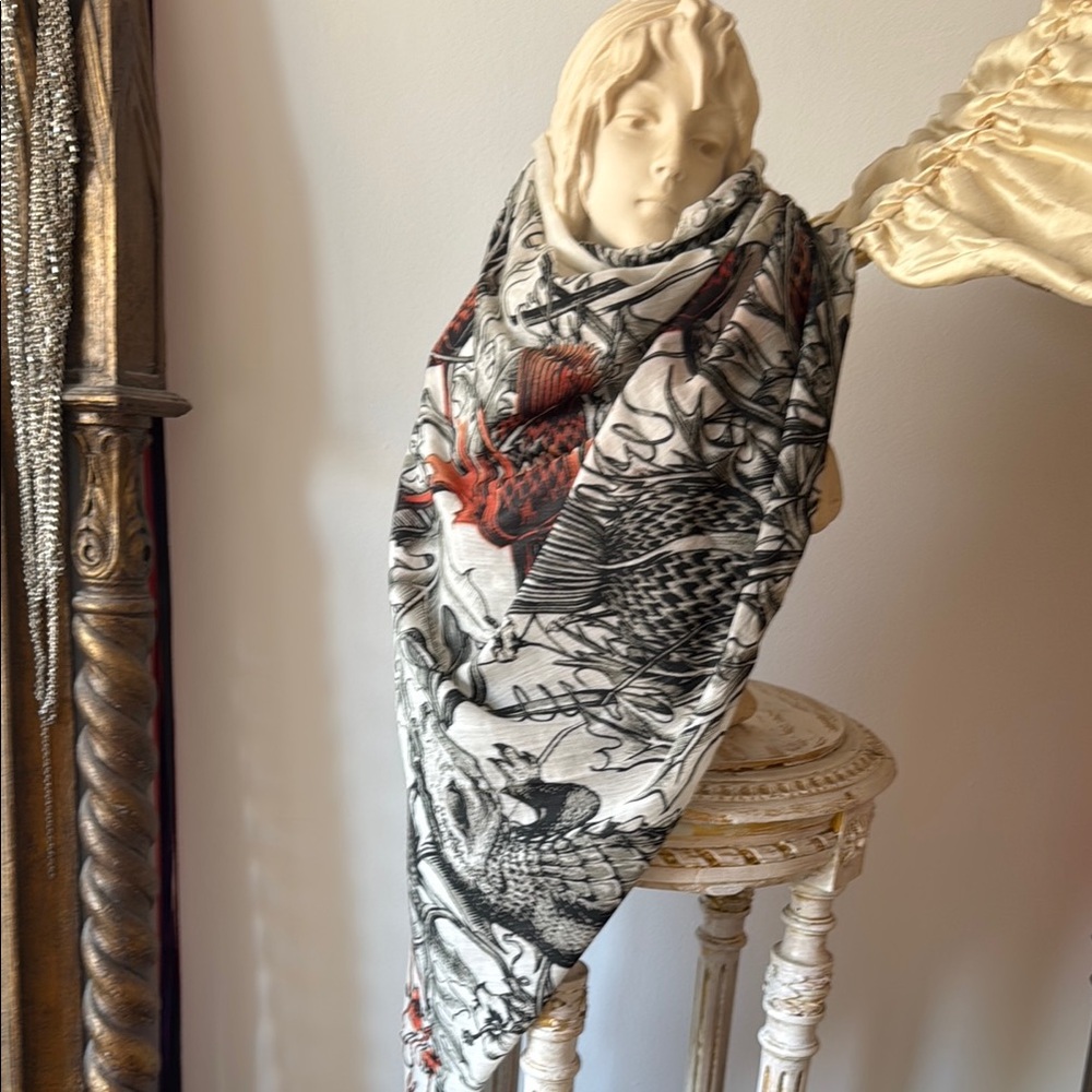 Barbara Bui Elegant Red and Black Patterned Scarf